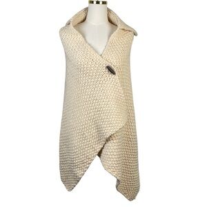 Lauren Ralph Lauren Cream Chunky Knit Wool Sweater Poncho Cape Wrap Women’s OS